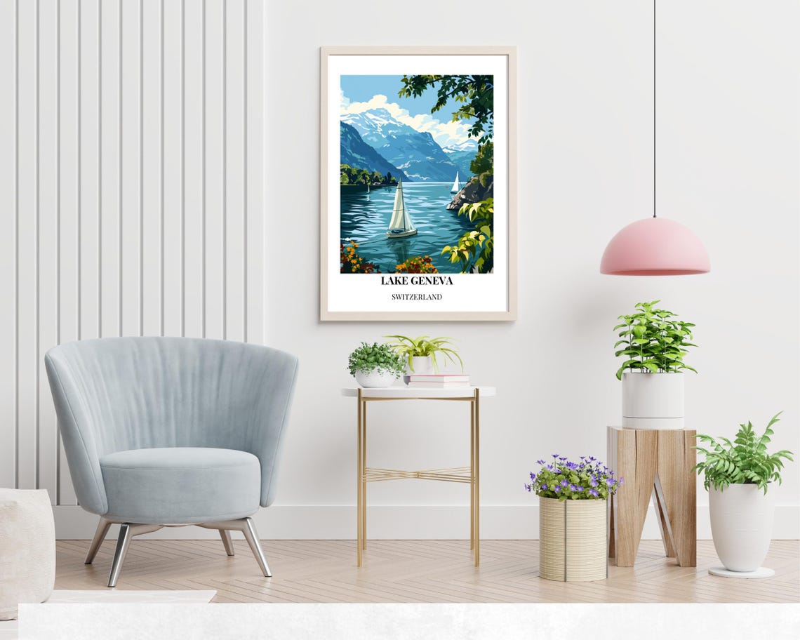Lake Geneva Switzerland Travel Print Wall Art Lake Geneva Switzerland City Print Lake Geneva Switzerland Travel Gift Lake Geneva - Image 2