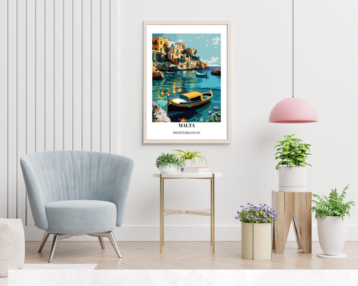 Malta Mediterranean Harbor Boat Cliffside Town Travel Poster - Image 2