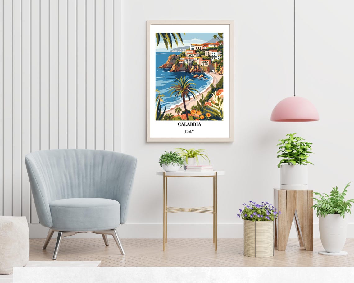 Calabria Italy Coastal Cliffs Beach Town Scenery Travel Poster - Image 2