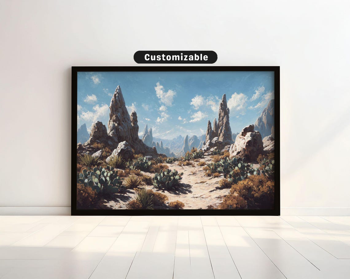 Desert Landscape Prickly Pear Cacti Rock Spires Scenic Art Poster