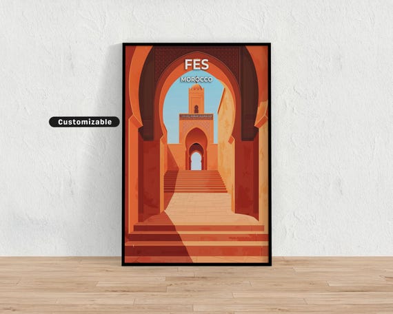 Fes Morocco Travel Poster Custom Wall Art