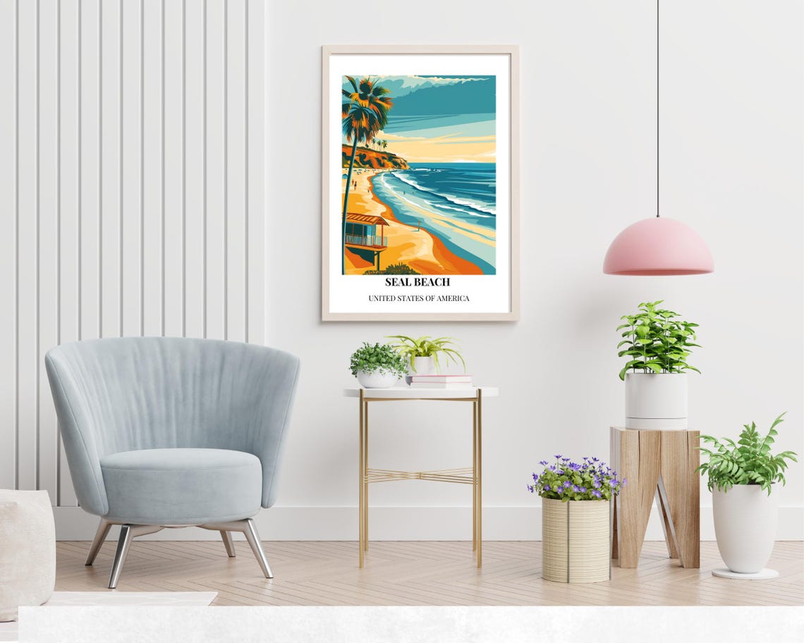 Seal Beach California Surf Lifeguard Tower Vintage Travel Poster - Image 2