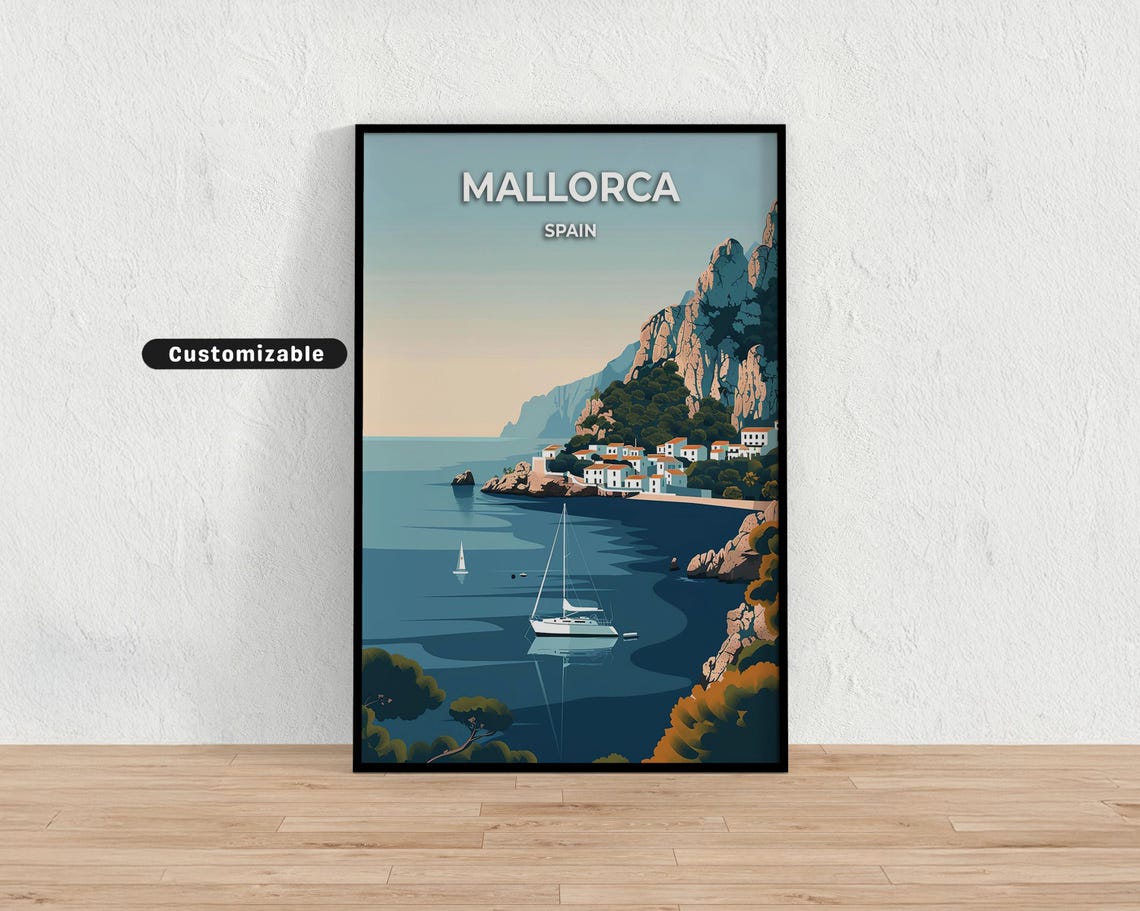 Mallorca Spain Hidden Cove Sailboats Rocky Cliffs Mediterranean Poster
