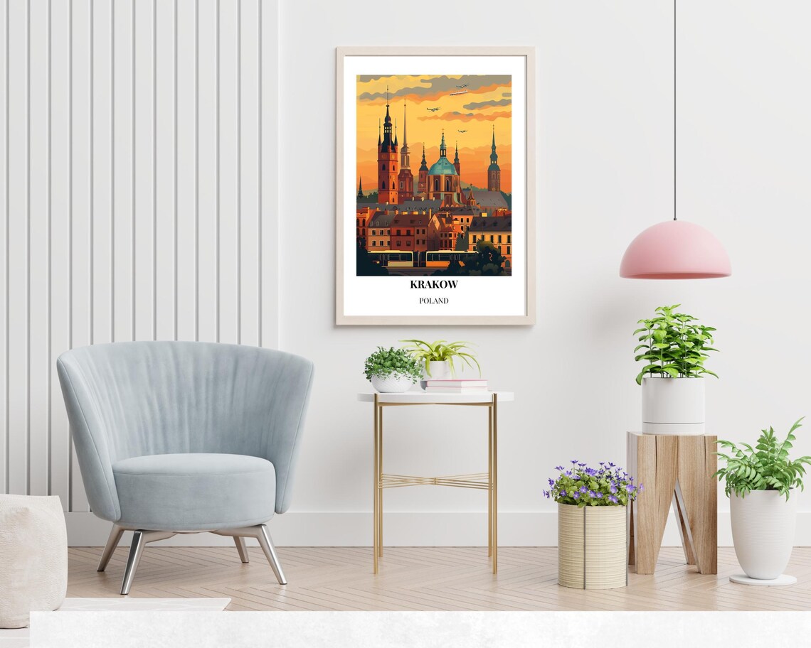 Krakow Poland Historic Old Town Towers Sunset Skyline Travel Poster - Image 2