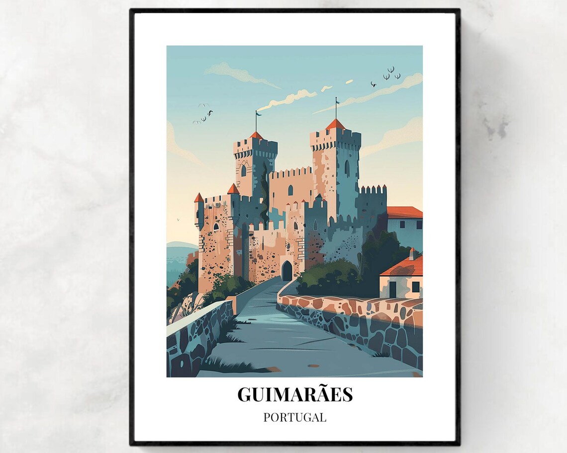 Guimarães Portugal Castle Pathway Daytime Vintage Travel Poster