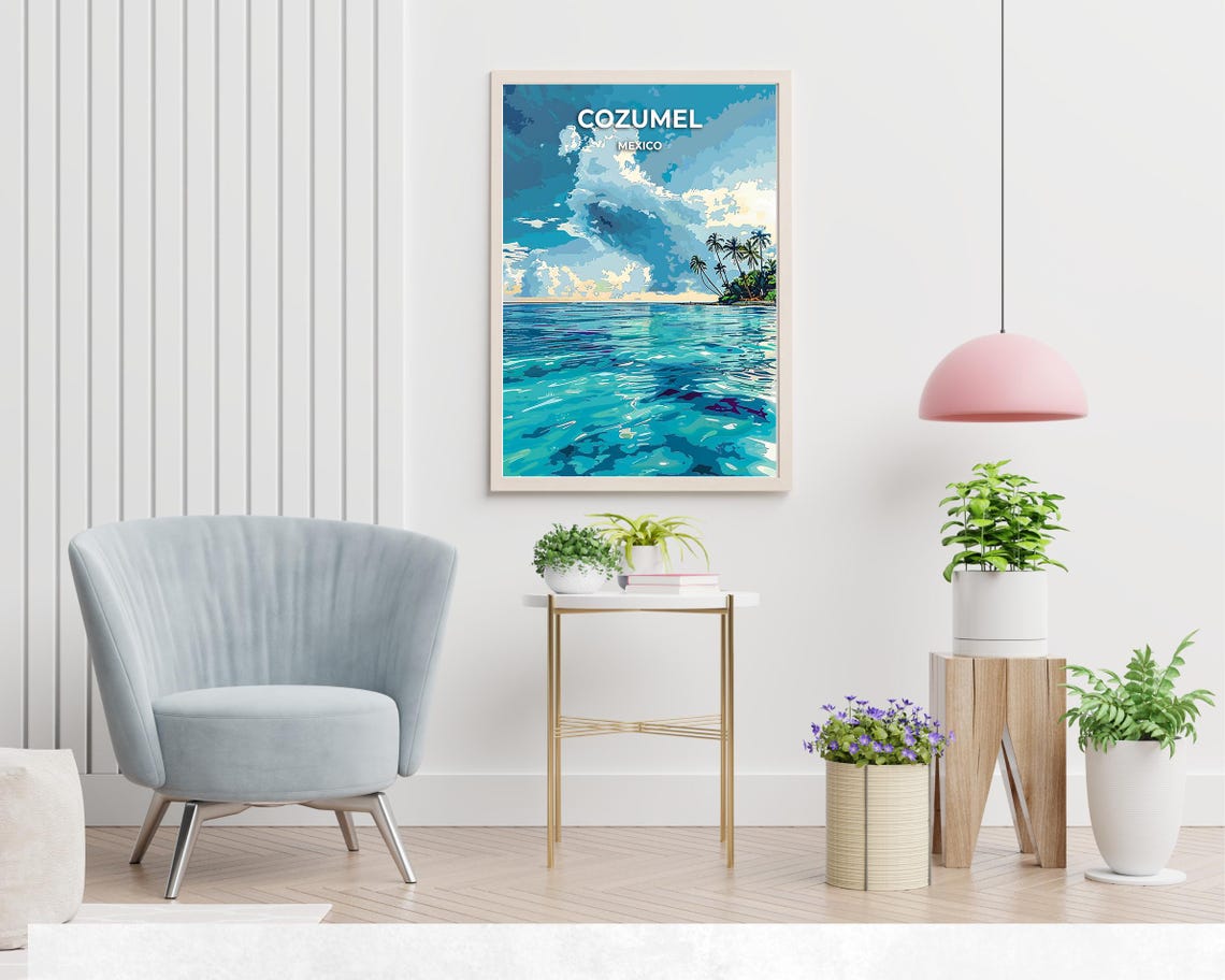 Cozumel Mexico Turquoise Sea Dramatic Clouds Palm Shore Poster - Image 2