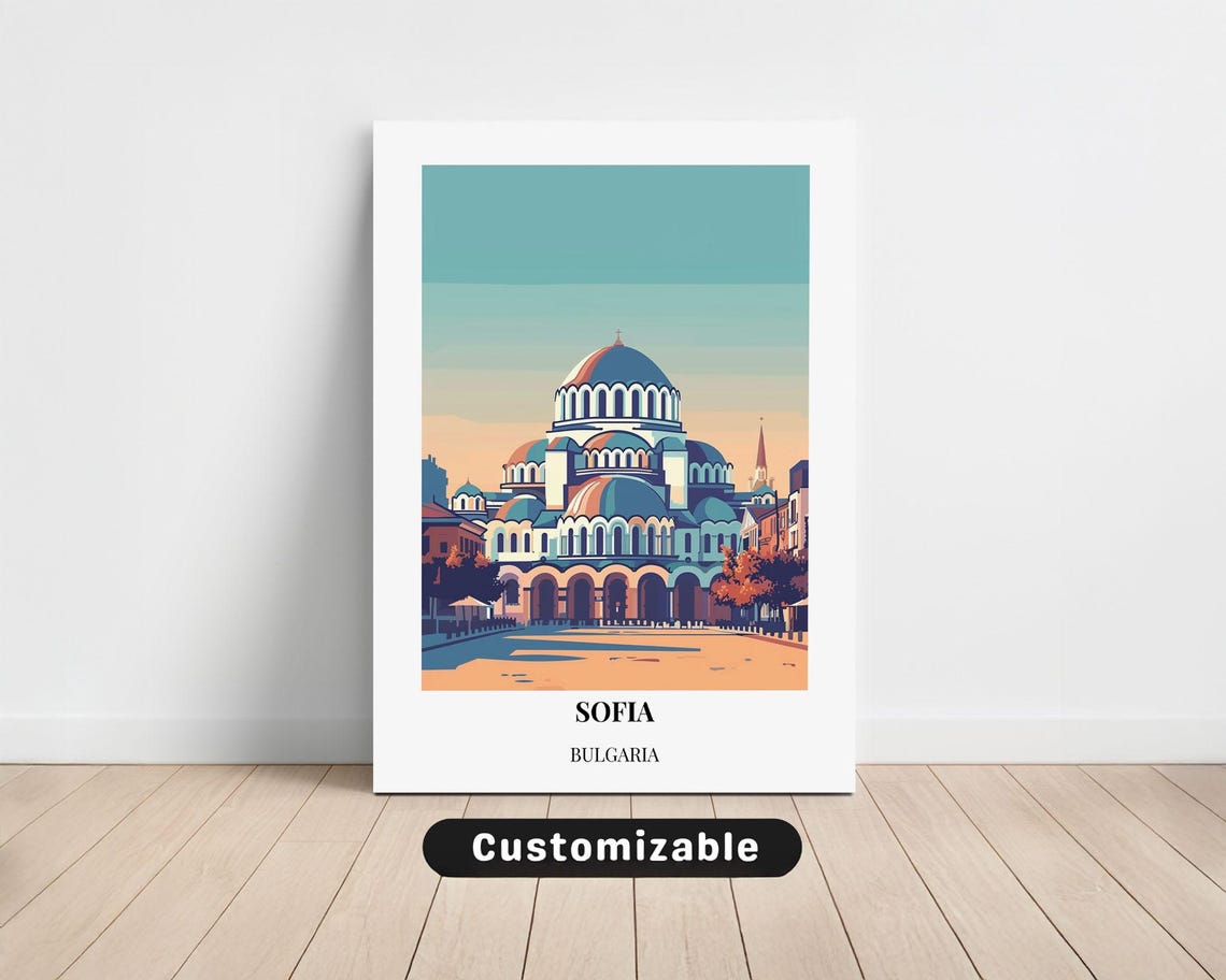 Sofia Bulgaria Alexander Nevsky Cathedral Sunset Travel Poster