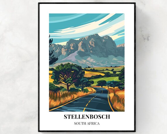 Stellenbosch South Africa Country Road Mountain Minimalist Travel Poster