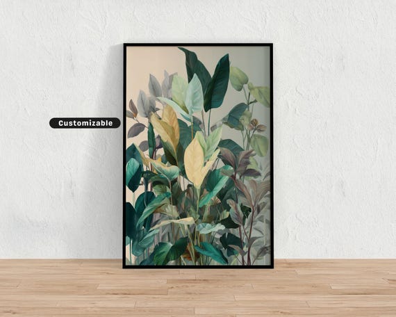 Botanical Print Of Jungle Leaves Pastel Plant Wall Art Modern Decor