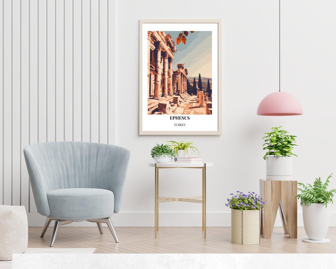 Ephesus Turkey Ancient Marble Columns Ruins Golden Travel Poster - Image 2