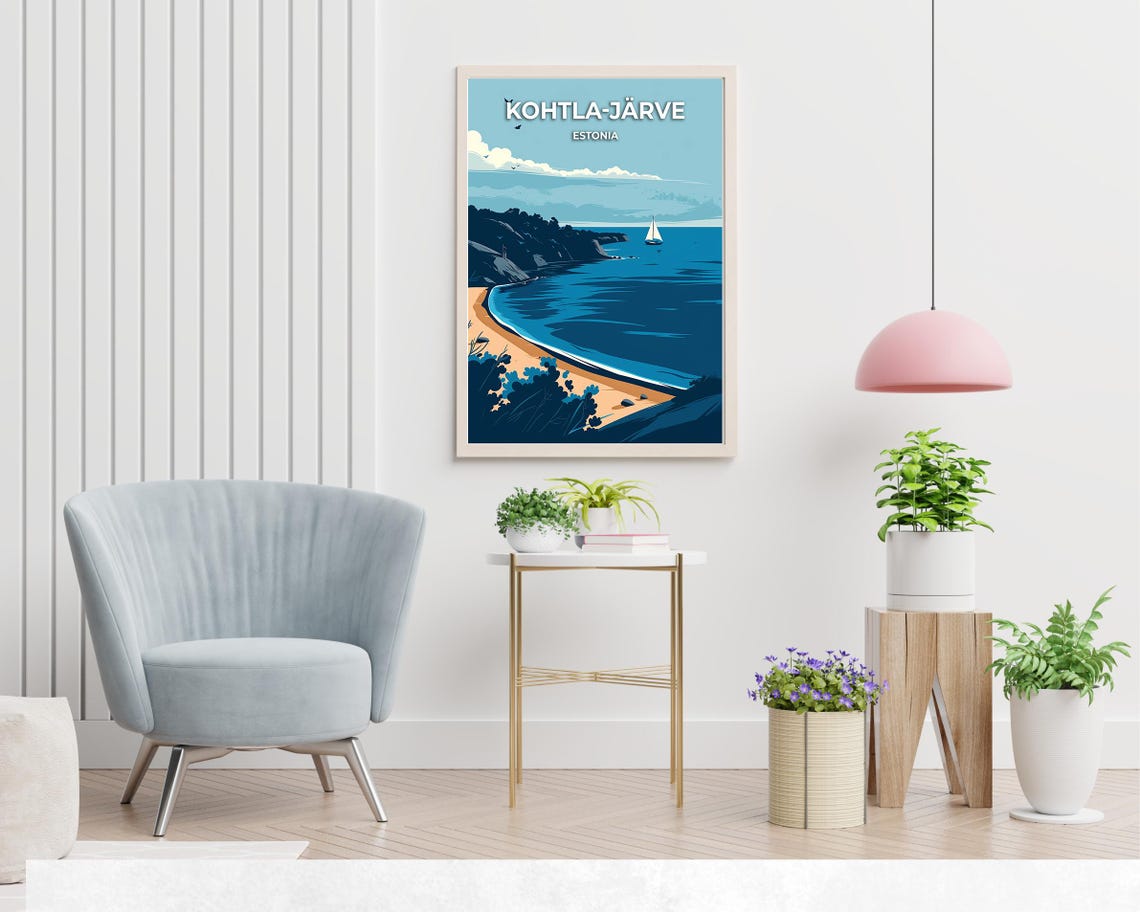 Kohtla-Jarve Estonia Curved Beach Sailboat Rocky Coast Poster - Image 2
