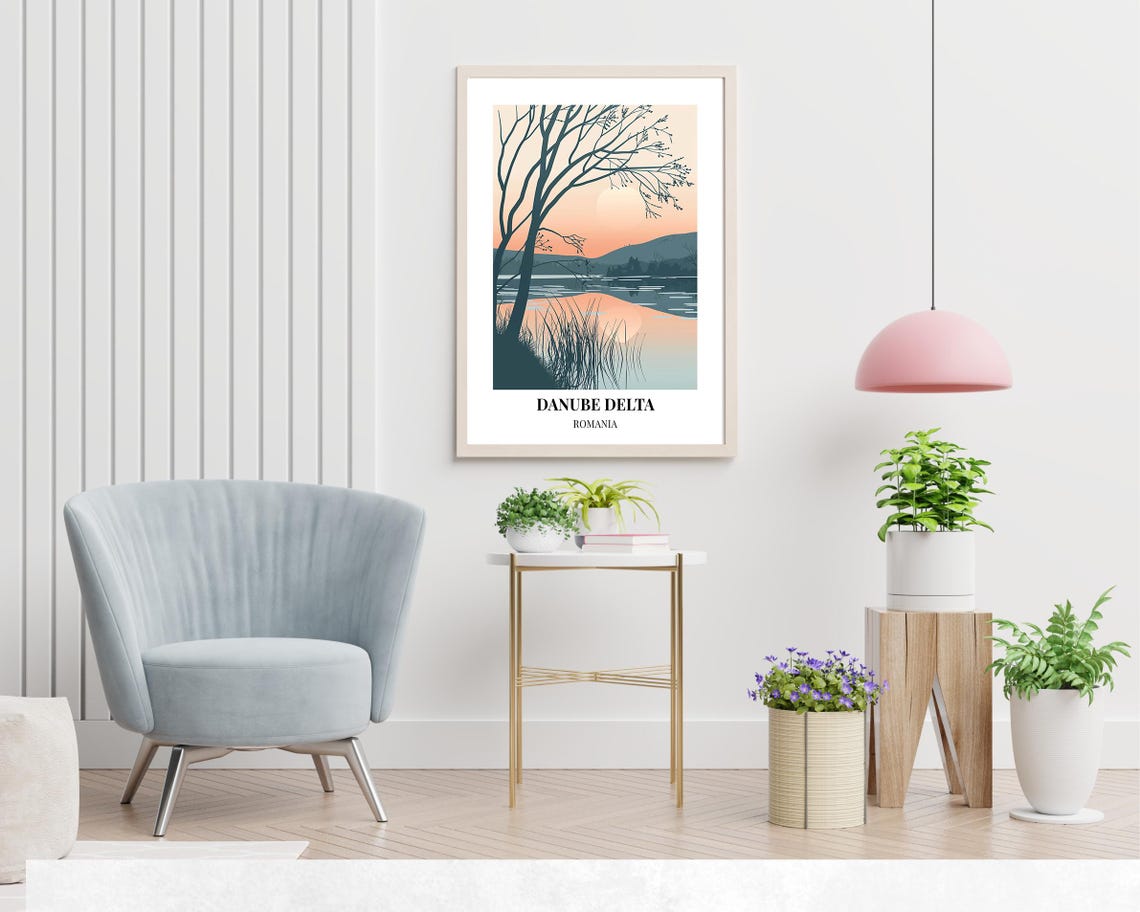 Danube Delta Romania Peach Sunset Reeds Reflections Lake Poster - Image 2