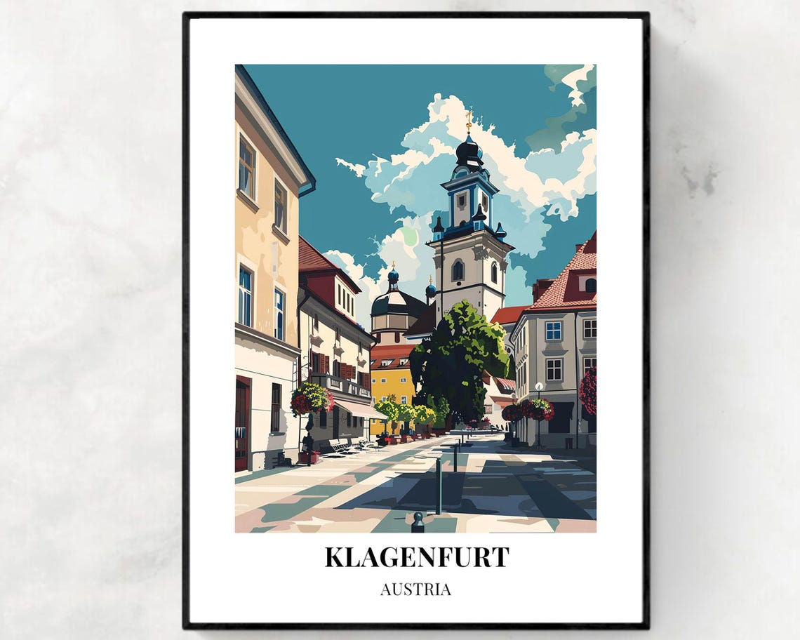 Klagenfurt Austria Old Town Square Church Tower Charm Poster