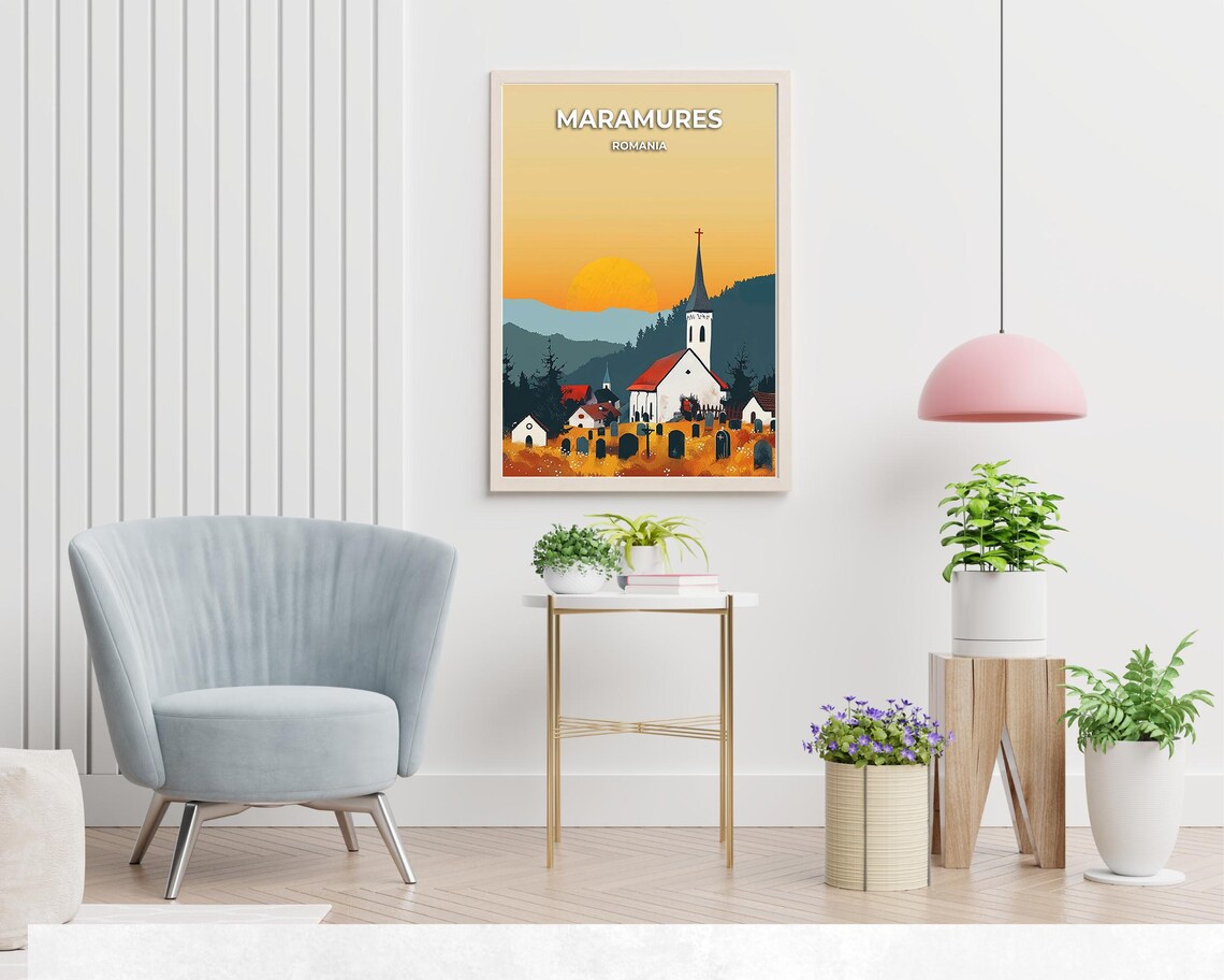 Maramures Romania Church at Sunset Over the Countryside Poster - Image 2