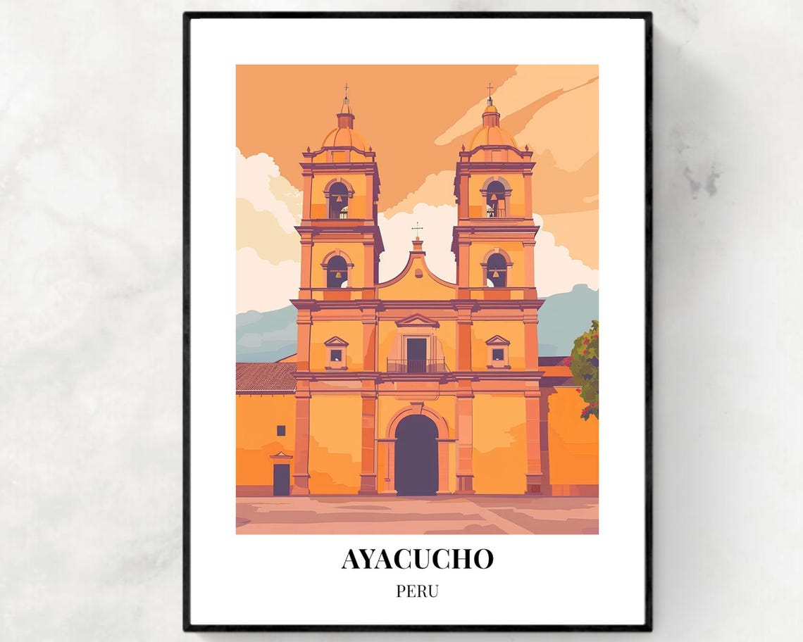 Twin Towered Ayacucho Cathedral Facade In Warm Golden Light Poster