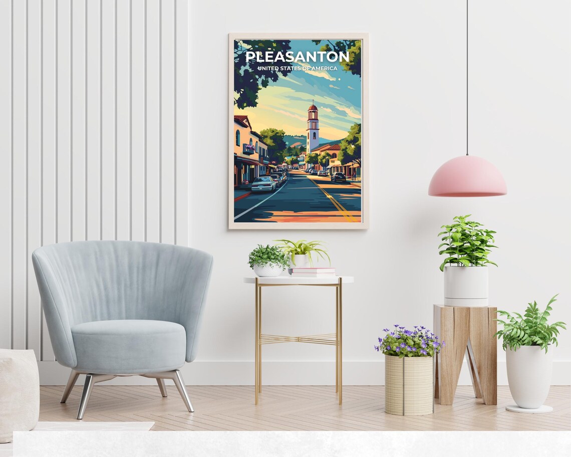 Pleasanton California Downtown Streetscape Tower View Travel Poster - Image 2
