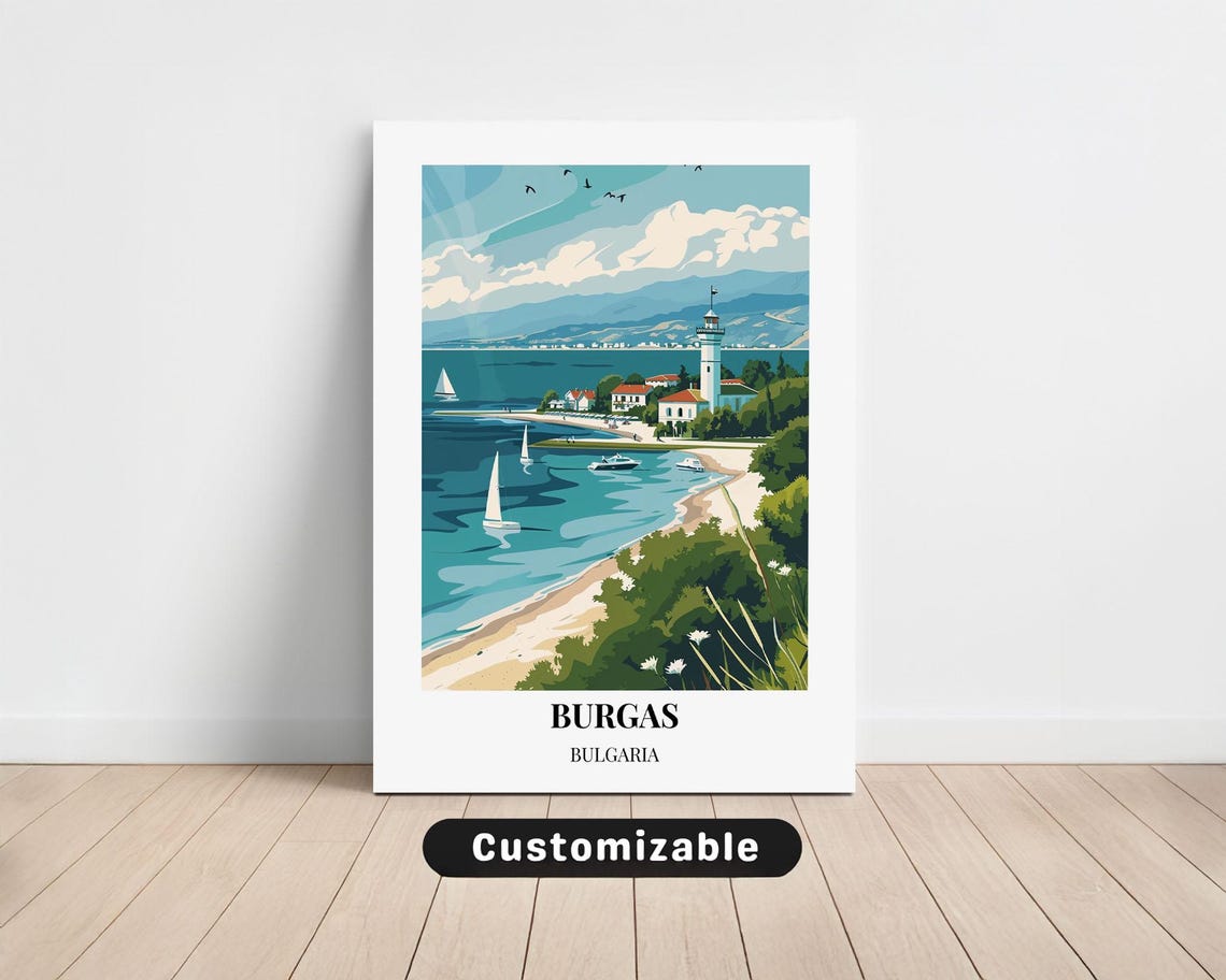 Burgas Bulgaria Lighthouse Beach Sailboats Black Sea Coast Poster
