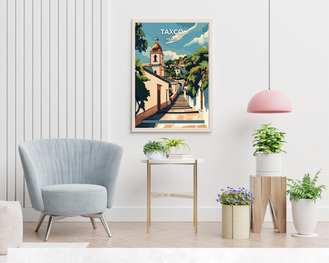 Taxco Mexico Steep Colonial Street Steps Church Dome View Poster - Image 2
