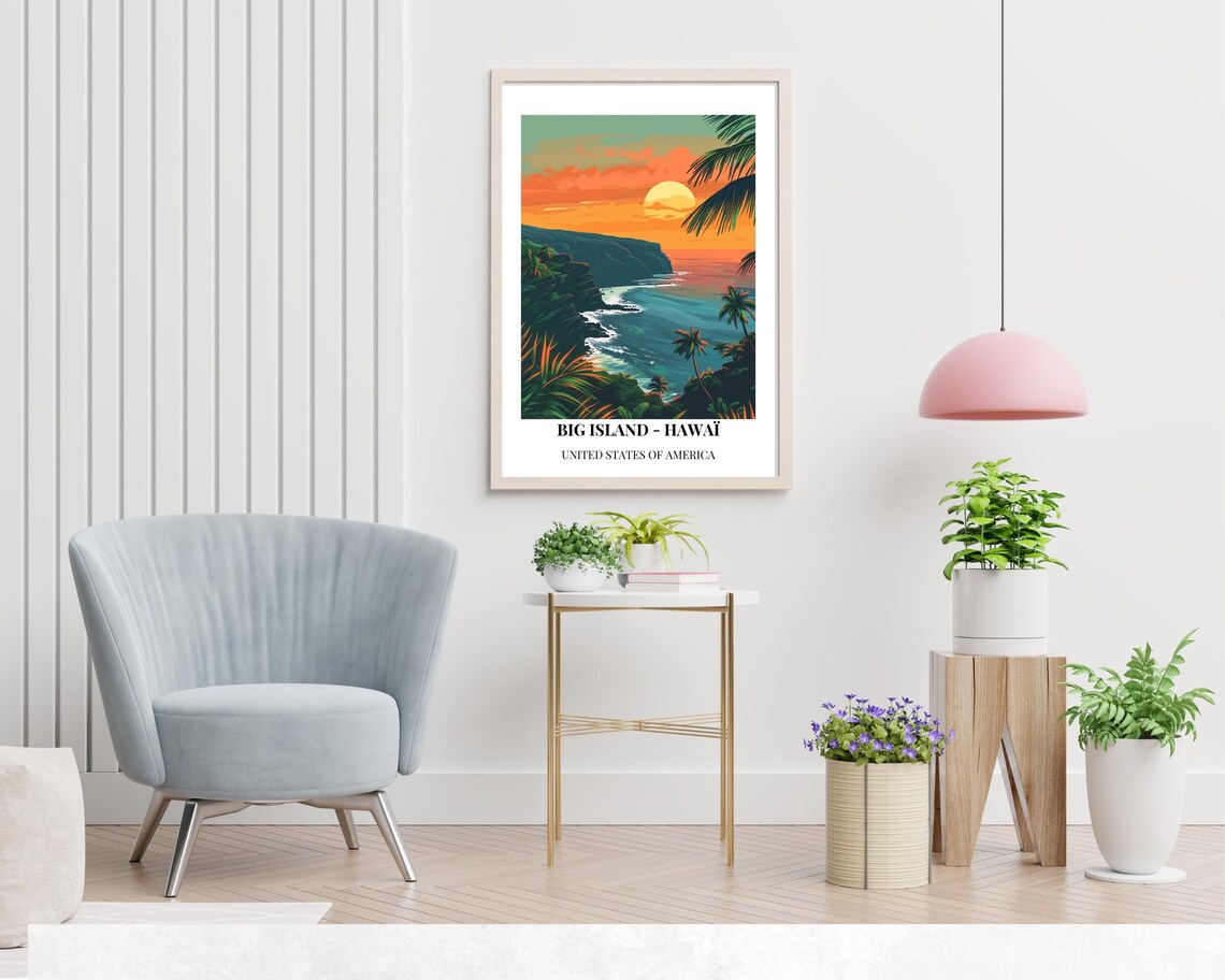 Big Island Hawaii Sunset Coast Palm Cliffs Ocean Golden Poster - Image 2