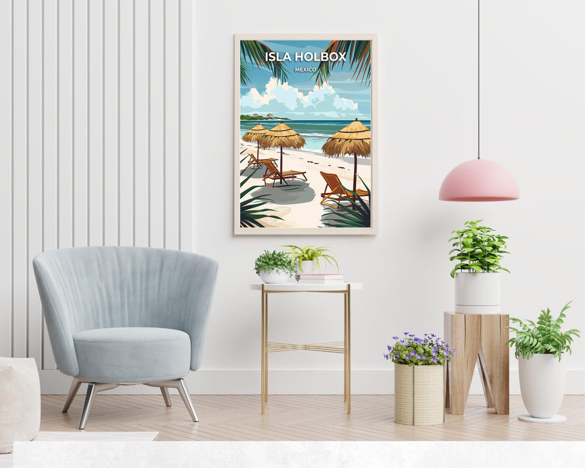 Isla Holbox Mexico Palapa Umbrella Beach Loungers Day Poster - Image 2
