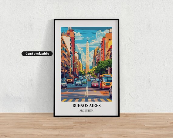 Buenos Aires Argentina Obelisk Avenue Traffic Cityscape Travel Poster