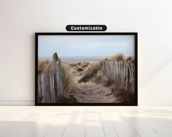 Rustic Sand Dune Fence Trail Path To Calm Sea Coastal Photo Poster