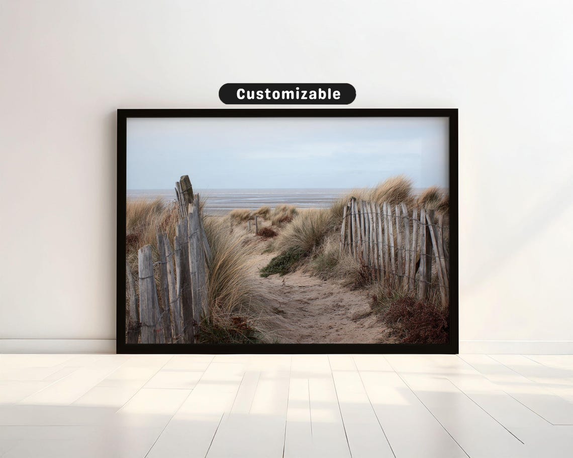 Rustic Sand Dune Fence Trail Path To Calm Sea Coastal Photo Poster