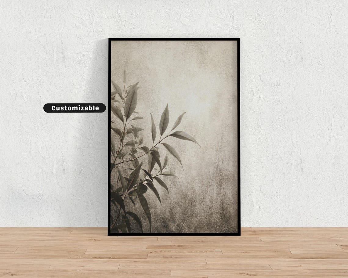 Muted Beige Botanical Leaf Branch Textured Neutral Minimalist Poster