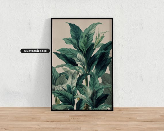 Vintage Botanical Print With Leafy Plants Elegant Greenery Wall Art Home Decor