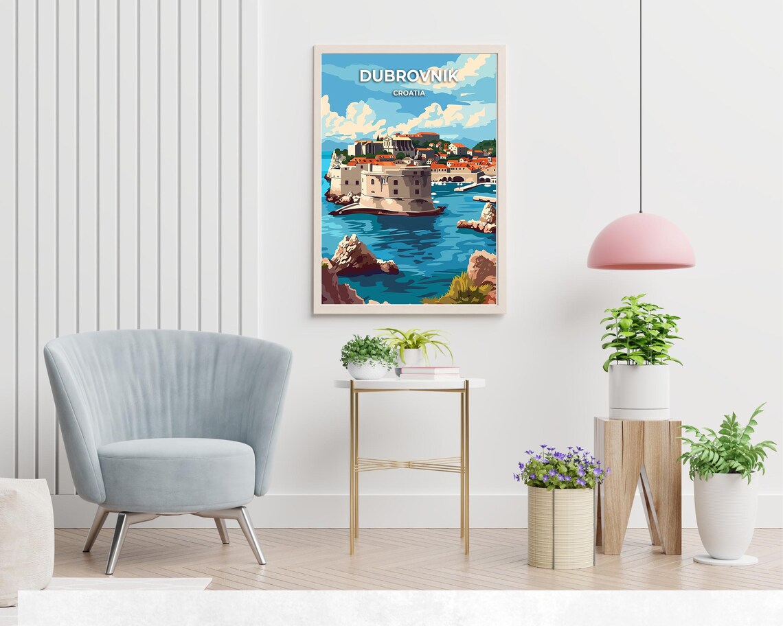 Dubrovnik Croatia Old Town Fort Walls and Adriatic Sea Travel Poster - Image 2