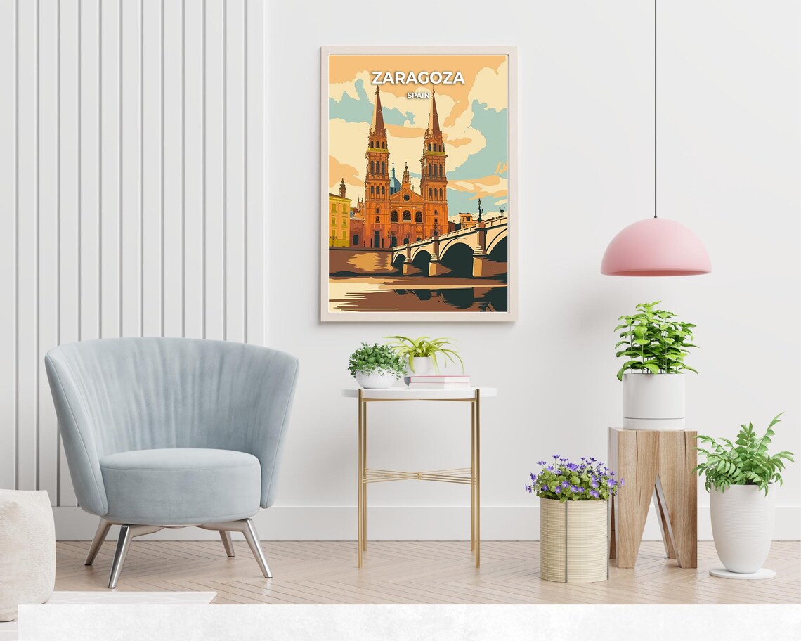 Zaragoza Basilica of Our Lady of the Pillar and Bridge Spain Poster - Image 2