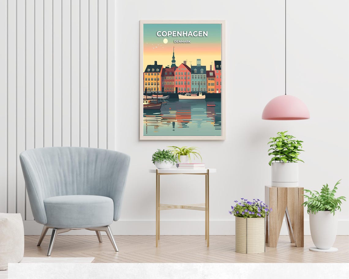 Copenhagen Denmark Colorful Harbor Sunset Retro Travel Poster - Image 2