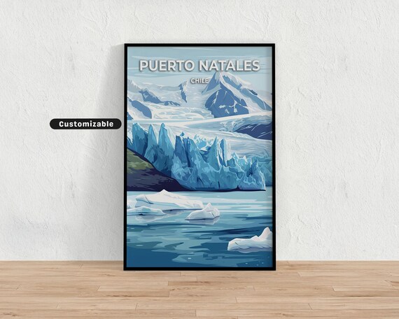 Puerto Natales Chile Glacier Front Calving Lake Travel Poster
