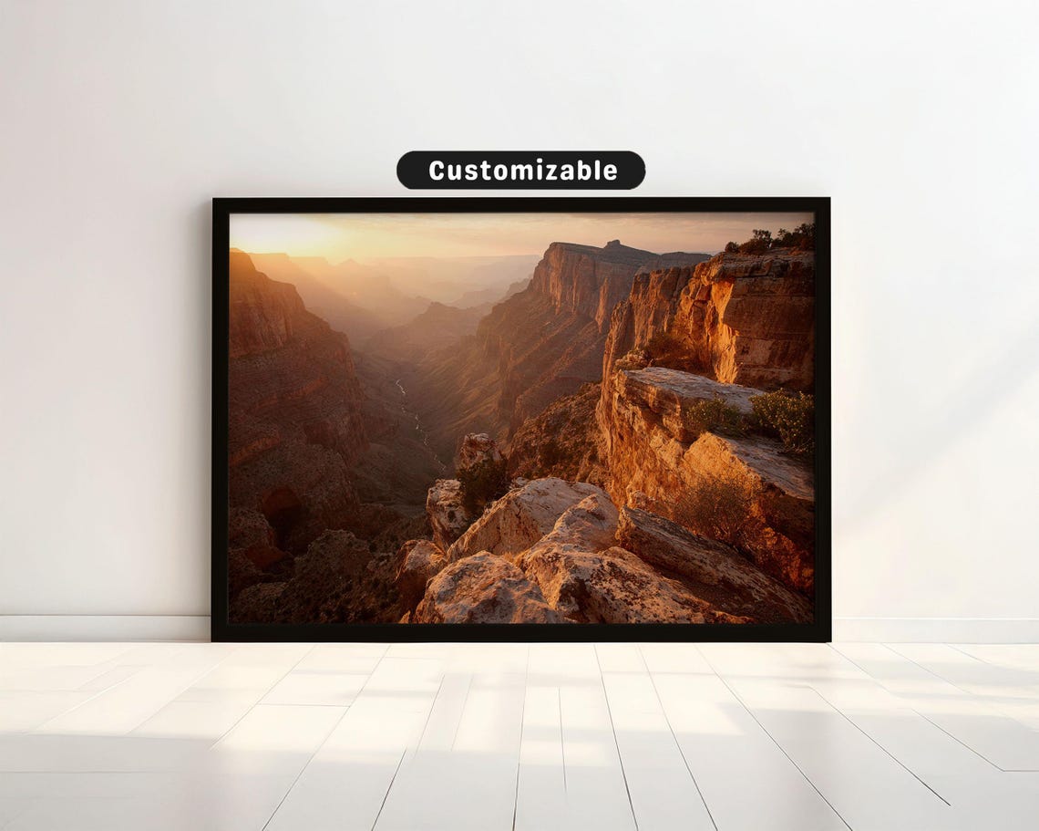 Desert Canyon Glowing at Sunrise Warm Golden Light Nature Poster