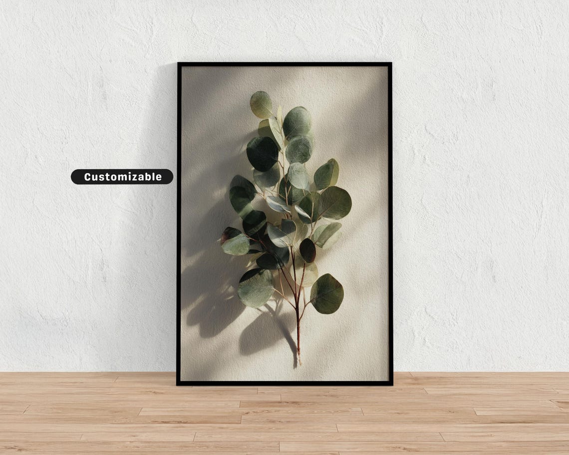 Eucalyptus Sprig Poster Dusty Green Minimal Botanical Natural Decor
