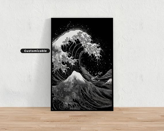 Traditional Japanese Ink Wave Crashing In Dynamic Swirl Wall Art Print Zen Asian Decor