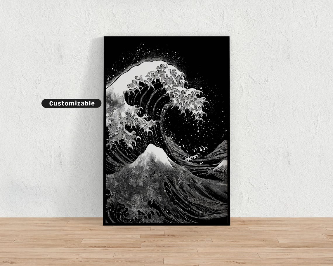 Traditional Japanese Ink Wave Crashing In Dynamic Swirl Wall Art Print Zen Asian Decor