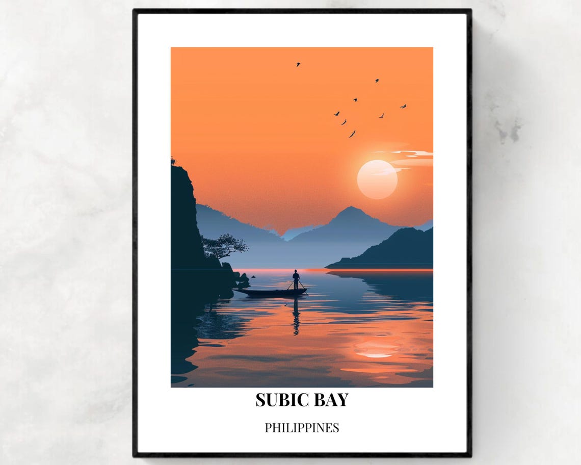Subic Bay Philippines Fisherman Silhouette Orange Sunset Poster