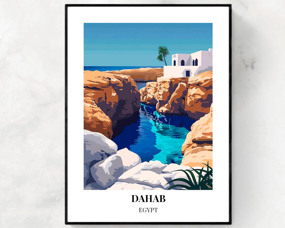 Dahab Egypt Rocky Sea Cove Turquoise Pool Cliff Villa Travel Poster