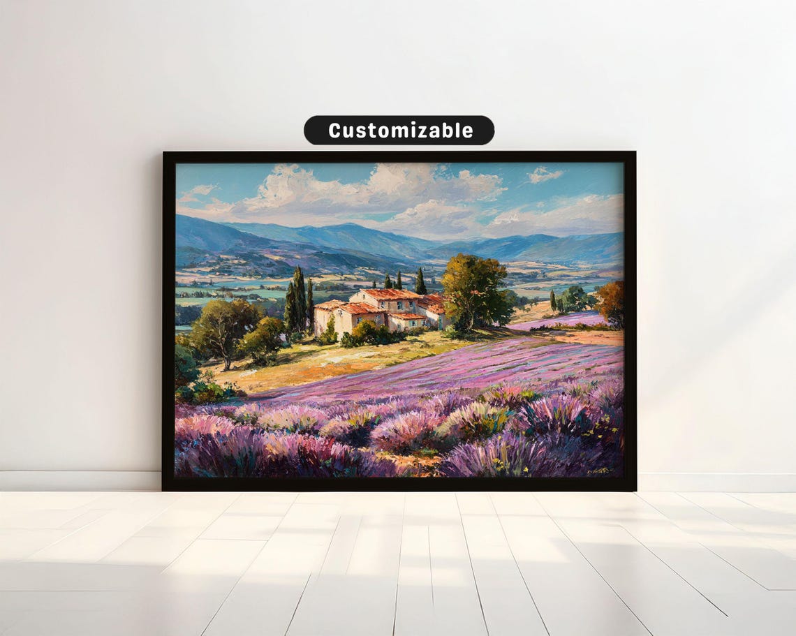 Lavender Fields Farmhouse Impressionist Purple Bloom Art Poster