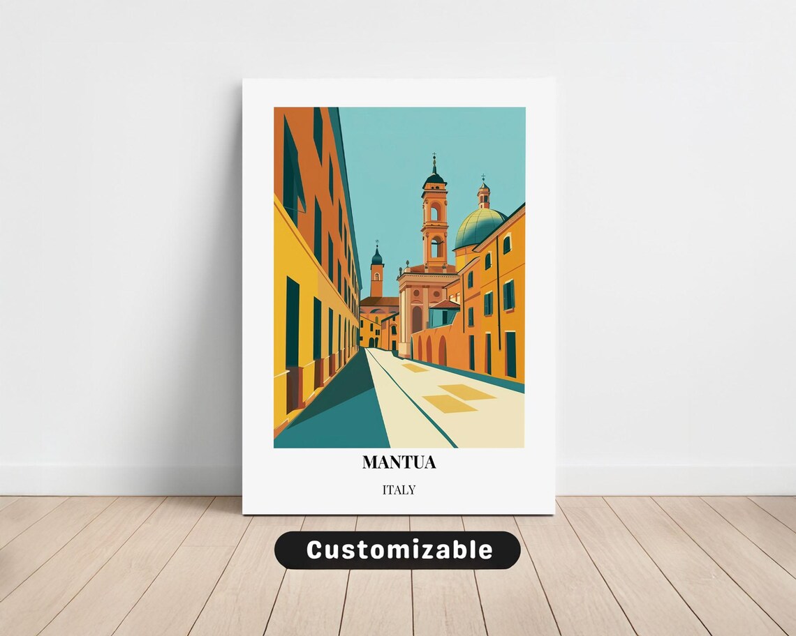 Mantua Italy Old Town Church Street Dome Vintage Travel Poster