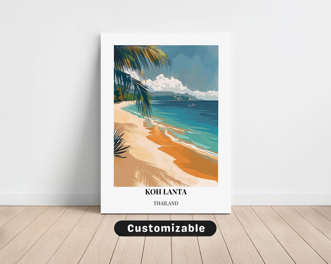 Koh Lanta Thailand Palm Beach Tropical Coastline Travel Poster