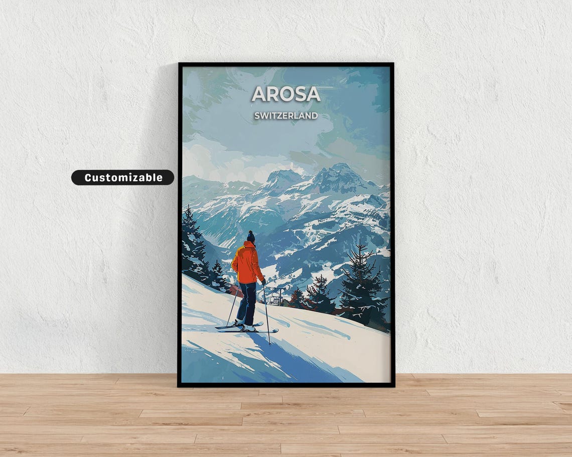 Arosa Switzerland Skier Vintage Alpine Travel Poster Custom Gift