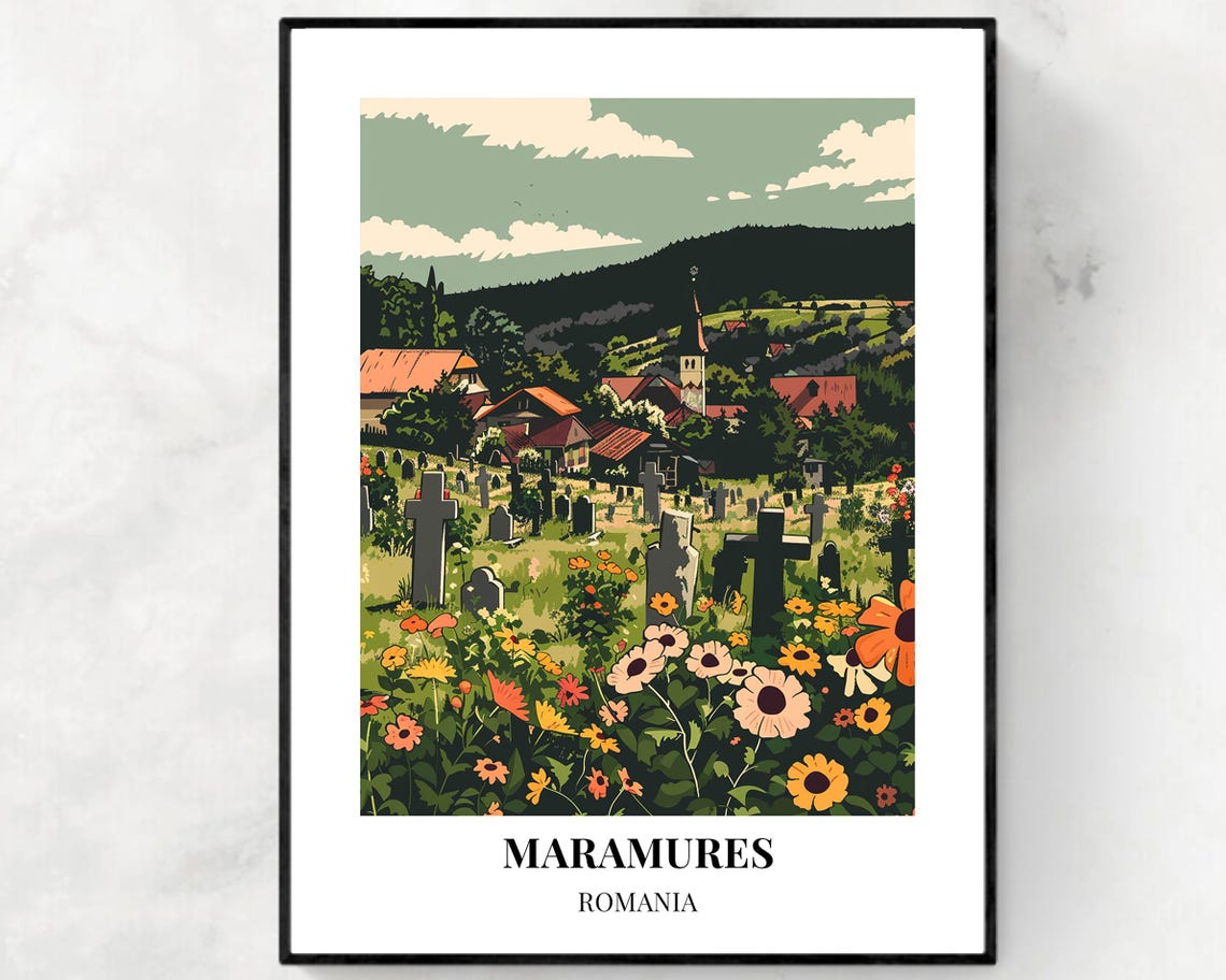 Maramures Romania Merry Cemetery Wildflower Meadow in Bloom Poster