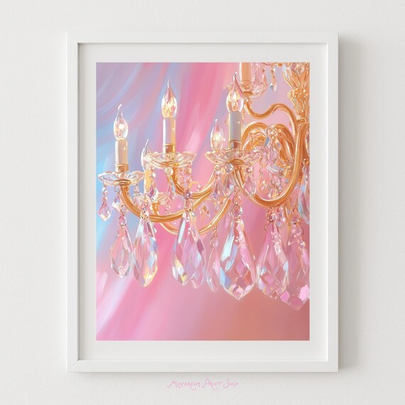 Crystal Chandelier Painting Pink Blue Sparkle Glamour Art Poster
