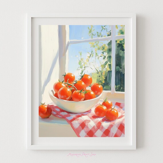 Cherry Tomatoes Bowl Sunny Window Impressionist Kitchen Painting Poster