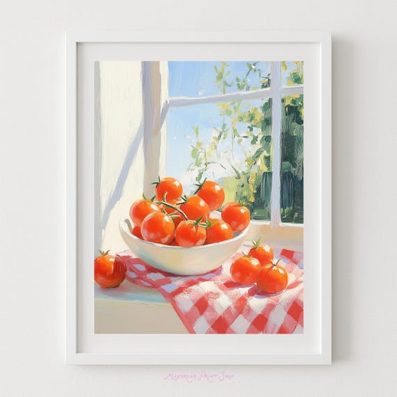 Cherry Tomatoes In A Bowl Painting Art Tomato For Kitchen Vegetable Dining Room Decor