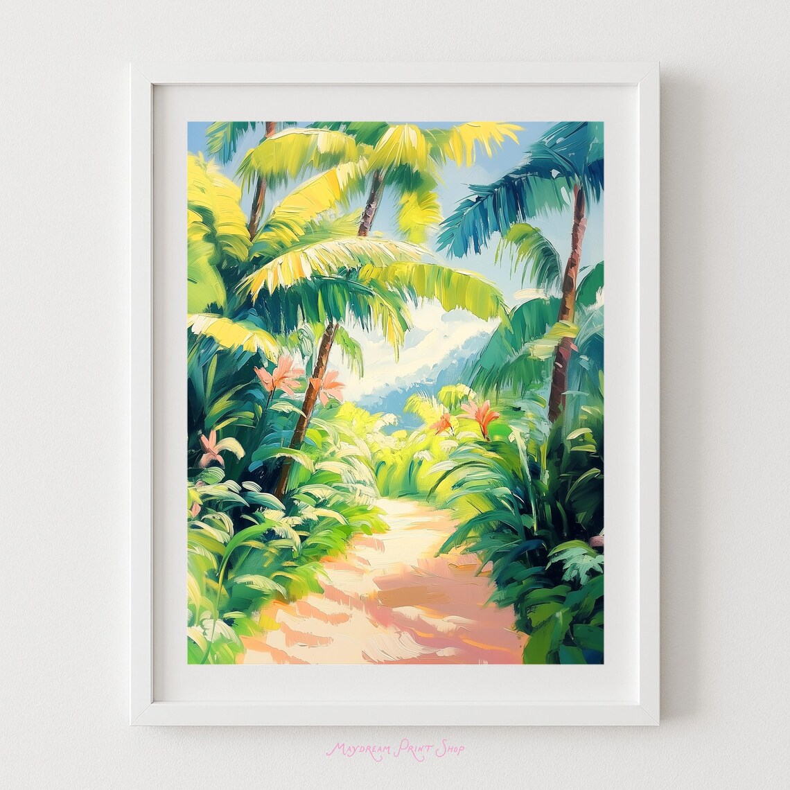Tropical Jungle Wall Art Rainforest Pathway Print Botanical Nature Decor Colorful Summer Palm Trees And Plants