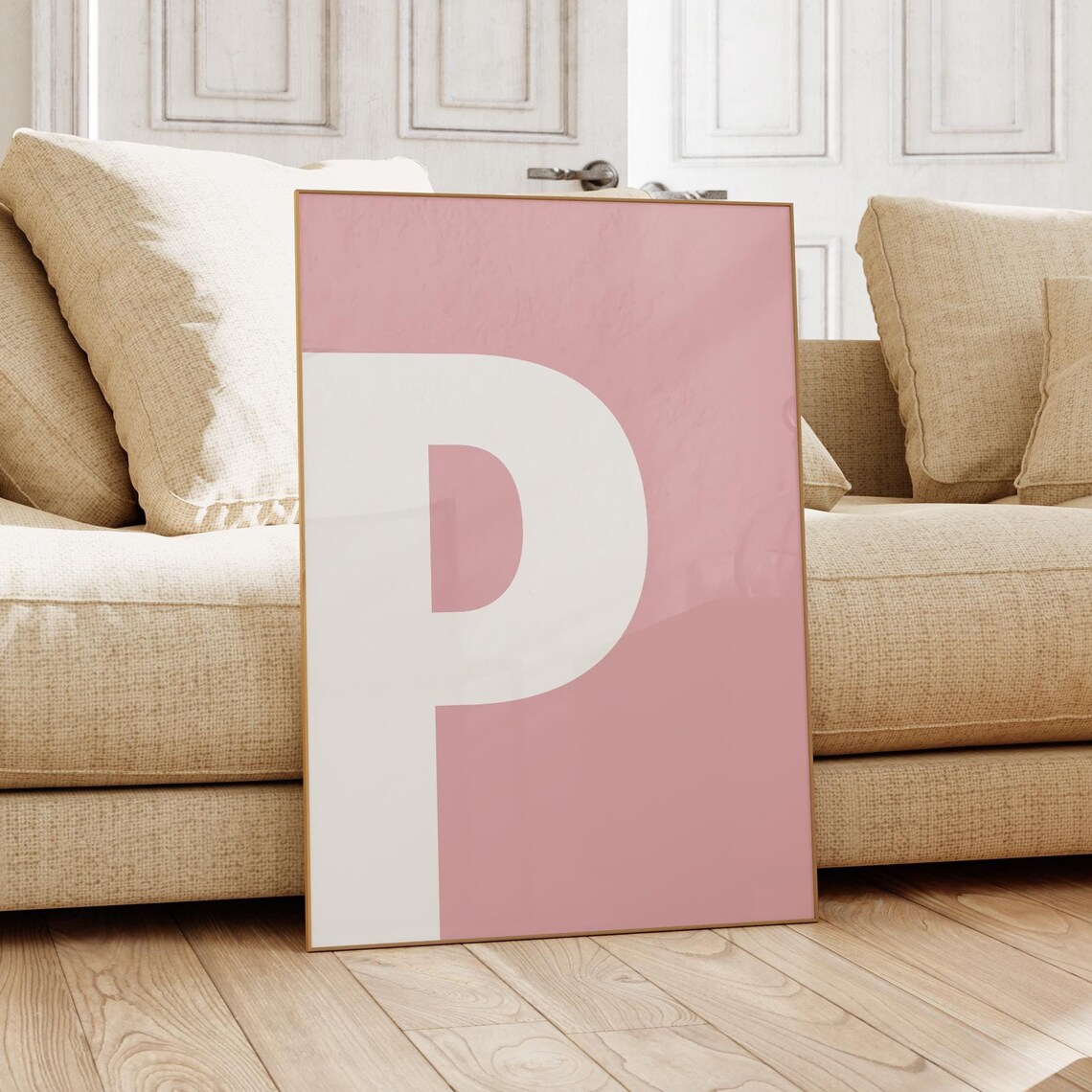 Letter P Alphabet Print Bold White On Dusty Pink Minimal Kids Room Art