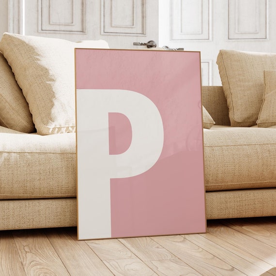 Letter P Wall Art Pink Alphabet Poster Single Minimal Kids Dorm Room Print